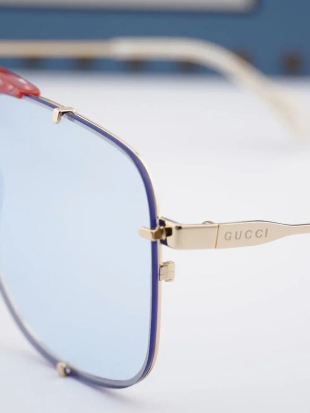 Gucci GG0739S 005 Aviator Sunglasses - Gold / Blue